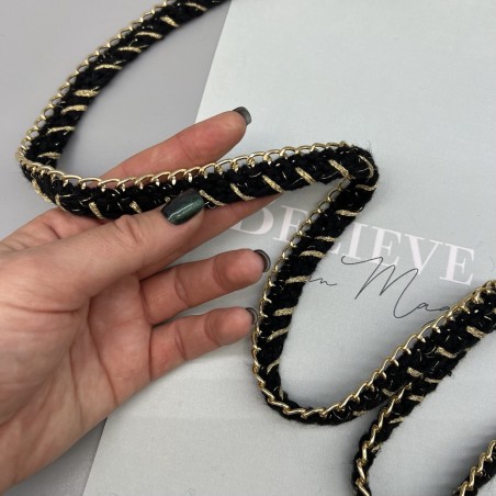 Тесьма плетеная текстильная с легкой золотистой цепочкой