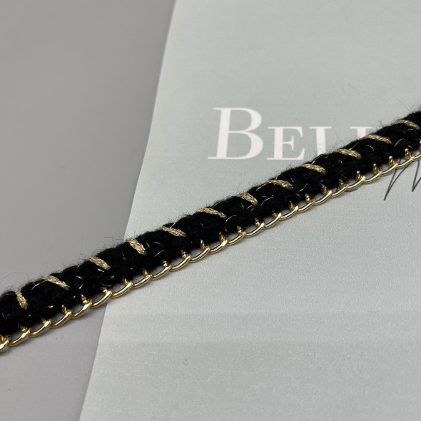 Тесьма плетеная текстильная с легкой золотистой цепочкой