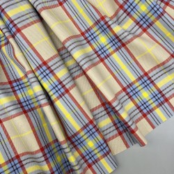 Ткань костюмная в клетку бежевого цвета  с яркими цветными нитями