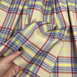 Ткань костюмная в клетку бежевого цвета  с яркими цветными нитями