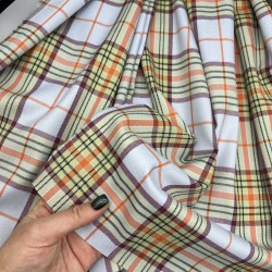 Ткань костюмная в клетку нежно-голубая с цветными нитями