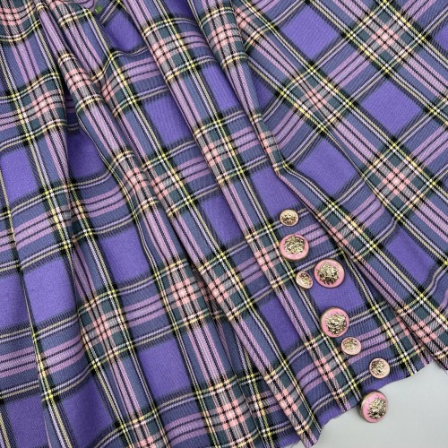 Ткань костюмная в клетку в сиреневых тонах