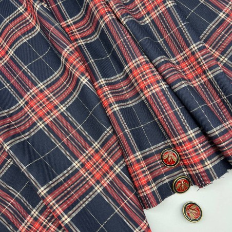 Ткань костюмная в клетку в сине-красных тонах