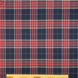 Ткань костюмная в клетку в сине-красных тонах