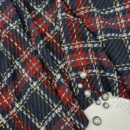 Твид в клетку в сине-красных тонах