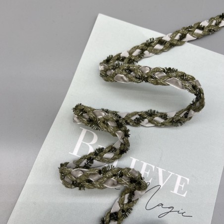 Тесьма плетеная серо-оливковая, 14 мм