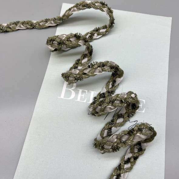 Тесьма плетеная серо-оливковая, 14 мм