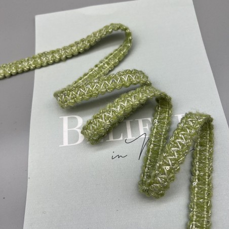 Тесьма текстильная зеленая с мелкими пайетками, 14 мм