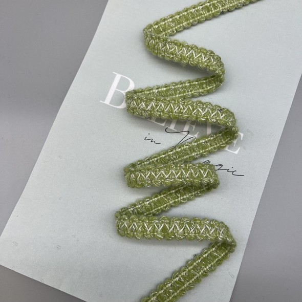 Тесьма текстильная зеленая с мелкими пайетками, 14 мм