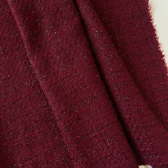 Твид однотонный бордовый с блестящей нитью в тон
