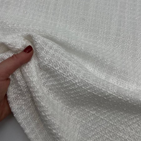 Твид однотонный классический белый   с блестящей нитью в тон