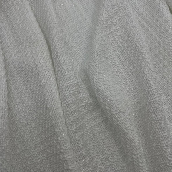 Твид однотонный классический белый   с блестящей нитью в тон