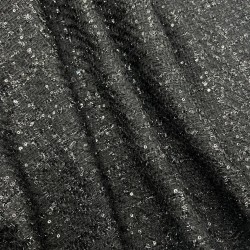 Твид однотонный черный с блестящей нитью в тон  и мелкими пайетками