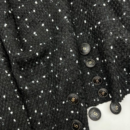 Твид матовый черный с вкраплениями молочных нитей