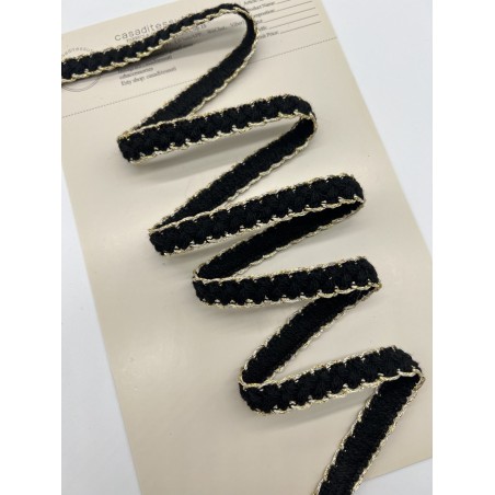 Тесьма текстильная черная с золотистым люрексом, 12 мм