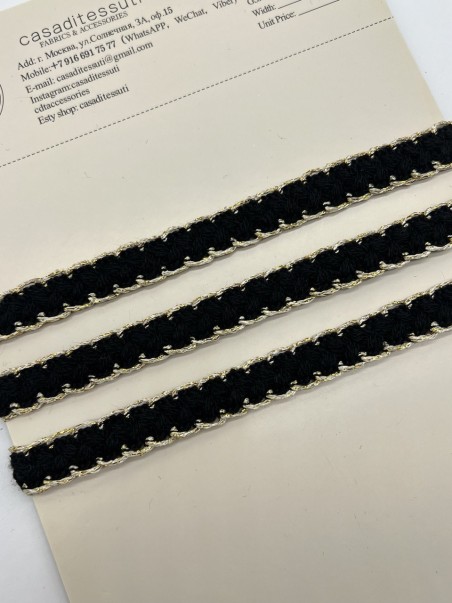 Тесьма текстильная черная с золотистым люрексом, 12 мм
