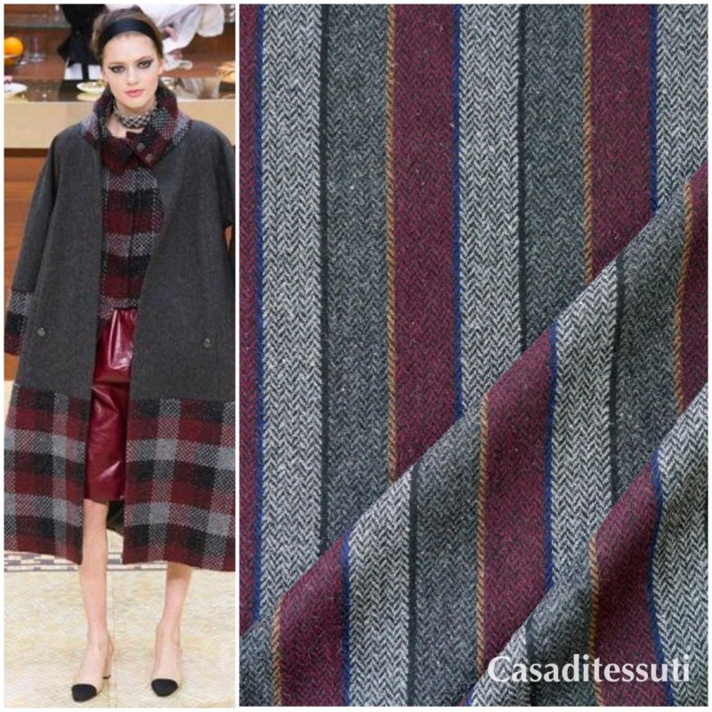 Твид костюмный шерстяной в полоску