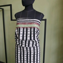 Вискоза с  принтом полоска и декоративными полосками вдоль кромки