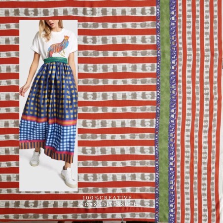 Вискоза с принтом полоска и декоративными полосами вдоль кромки