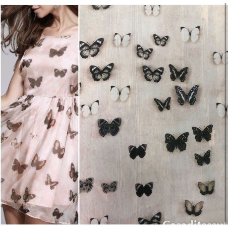 Шифон розовый с бабочками