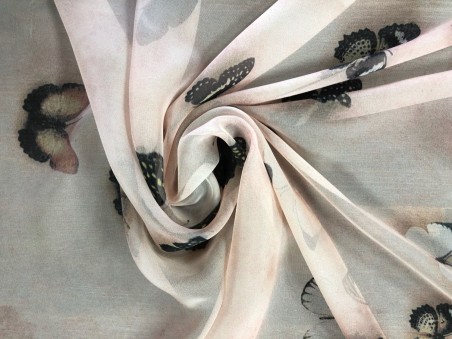 Шифон розовый с бабочками