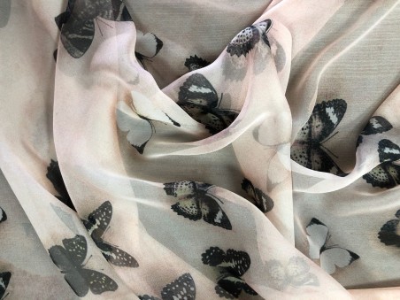 Шифон розовый с бабочками