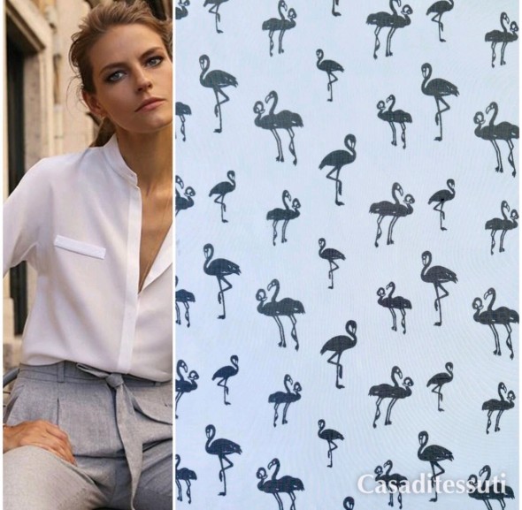 Шёлк 100% с принтом фламинго