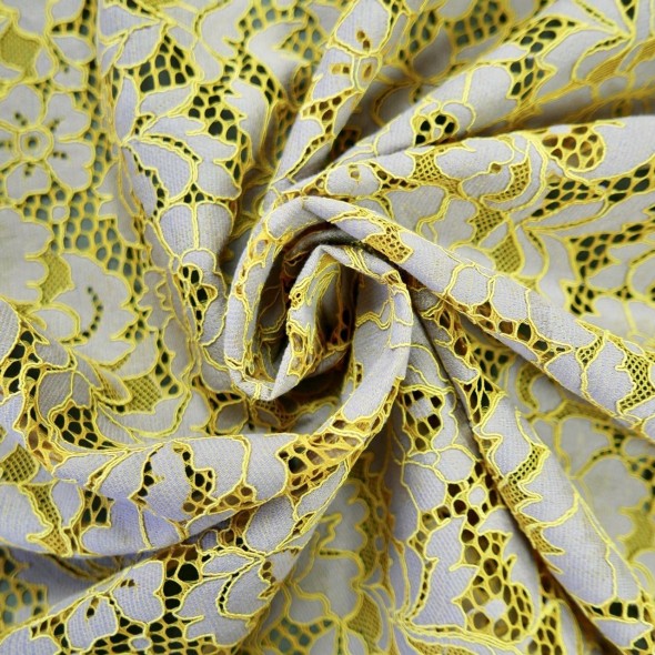 Ткань кружево серо-бежевое с горчицей