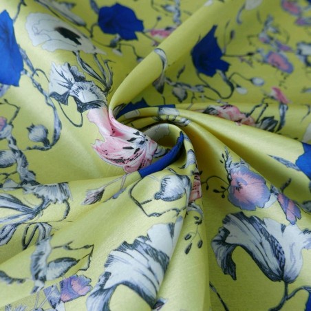Ткань с цветочным принтом светло-желтая