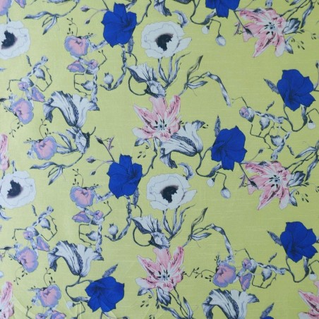 Ткань с цветочным принтом светло-желтая