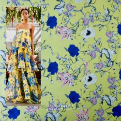 Ткань с цветочным принтом светло-желтая