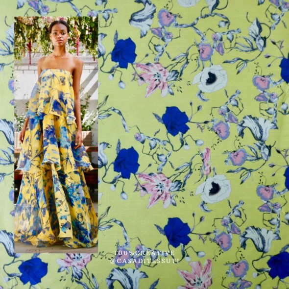 Ткань с цветочным принтом светло-желтая