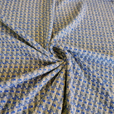 Твид меланжевый серо-молочный с синим