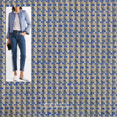 Твид меланжевый серо-молочный с синим