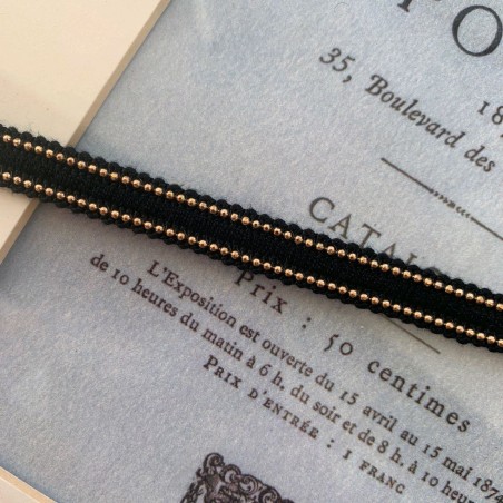 Тесьма черная с цепочками-шариками розово-золотистого цвета