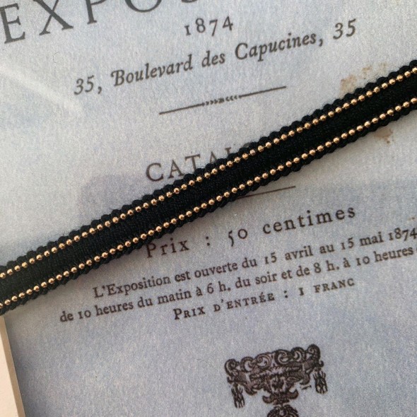 Тесьма черная с цепочками-шариками розово-золотистого цвета