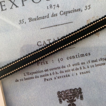 Тесьма черная с цепочками-шариками розово-золотистого цвета