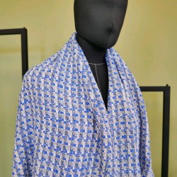 Твид меланжевый серо-молочный с синим