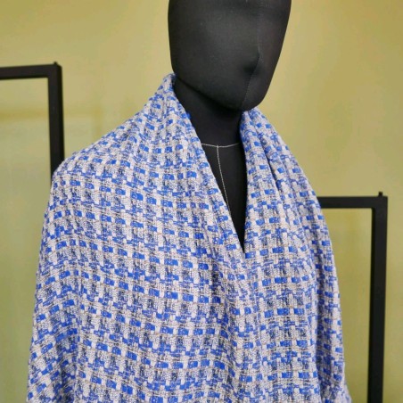 Твид меланжевый серо-молочный с синим