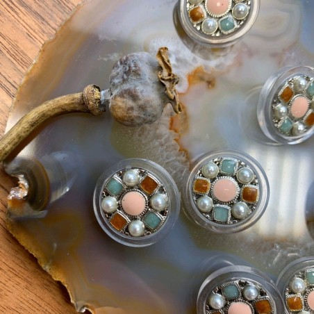 Пуговицы прозрачные с мятными и светло-розовыми вставками