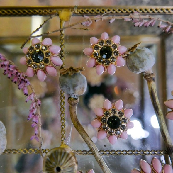 Пуговицы на ножке розовые со стразами