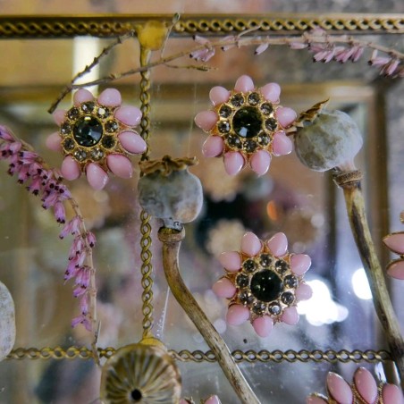 Пуговицы на ножке розовые со стразами