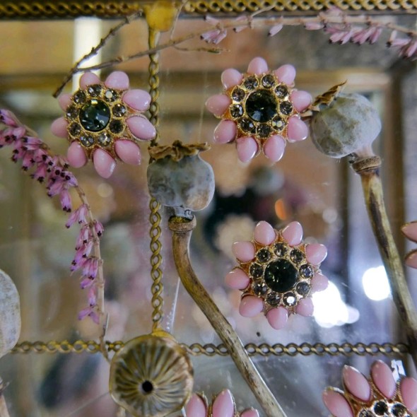 Пуговицы на ножке розовые со стразами