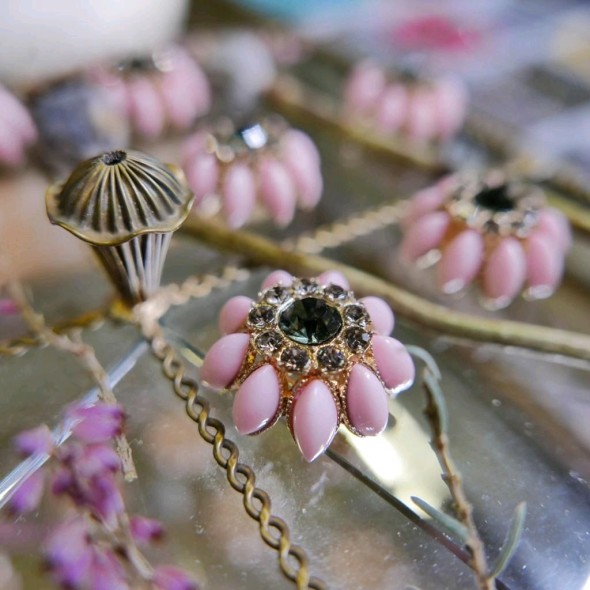 Пуговицы на ножке розовые со стразами