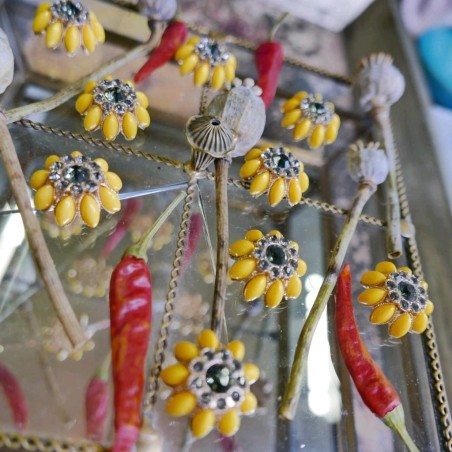 Пуговицы жёлтые со стразами