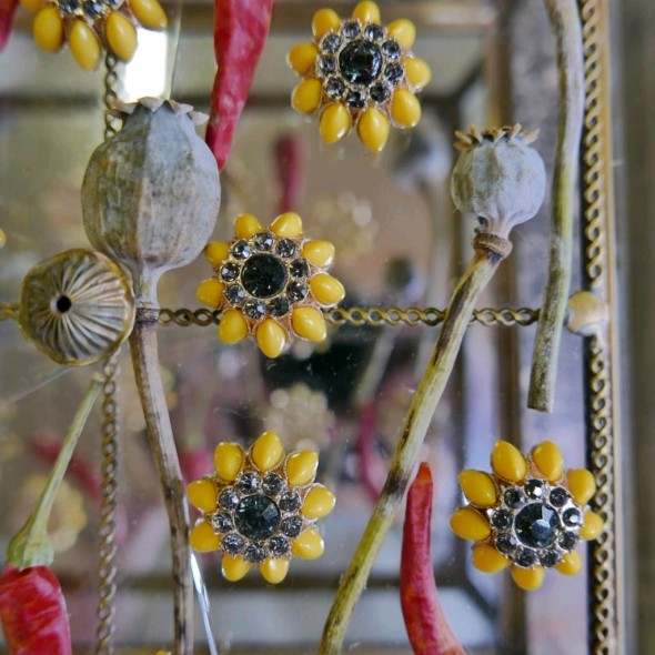 Пуговицы жёлтые со стразами