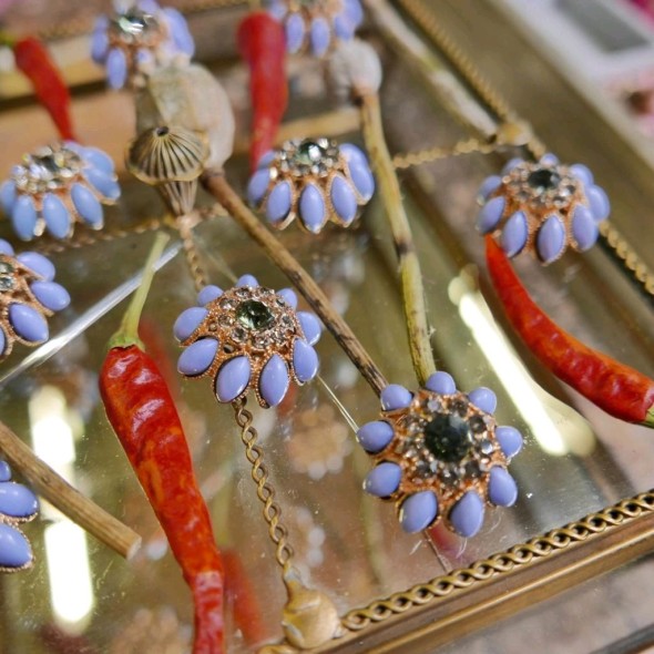 Пуговицы голубые на ножке со стразами