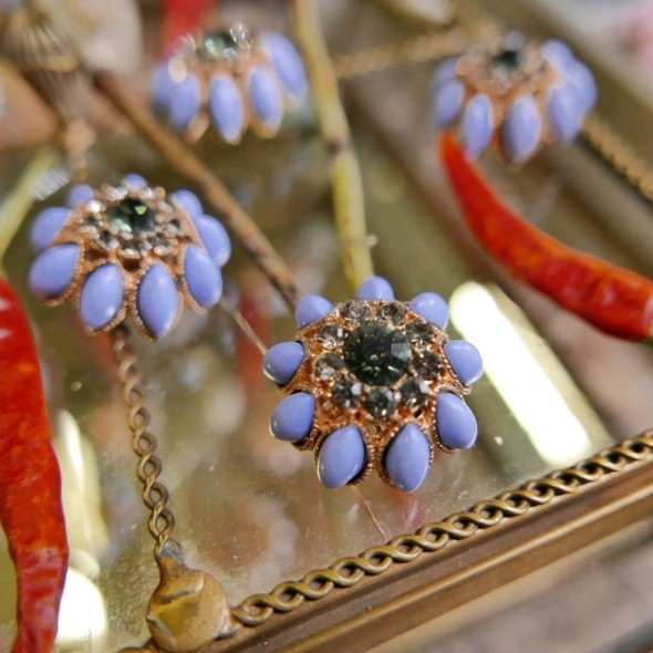 Пуговицы голубые на ножке со стразами