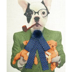 Брошь-бант из репсовой ленты в крапинку и  меховым декором