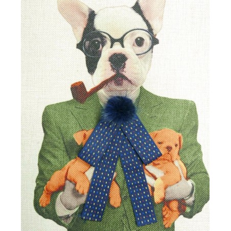 Брошь-бант из репсовой ленты в крапинку и  меховым декором